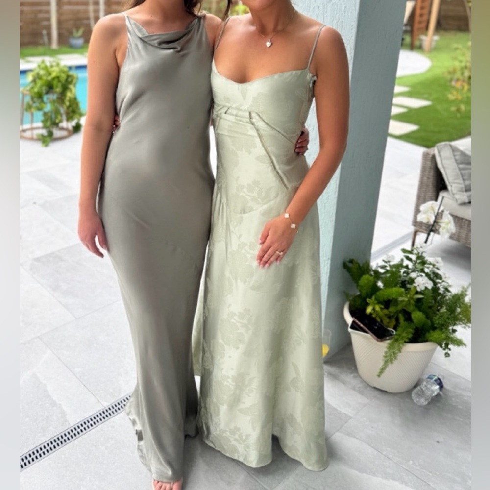Mallorca Green Iridescent Satin Floral Gown - Wedding Guest Dress - Size Small